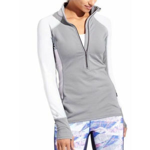 Athleta XS Gray White Heat Zone Half Zip pullover